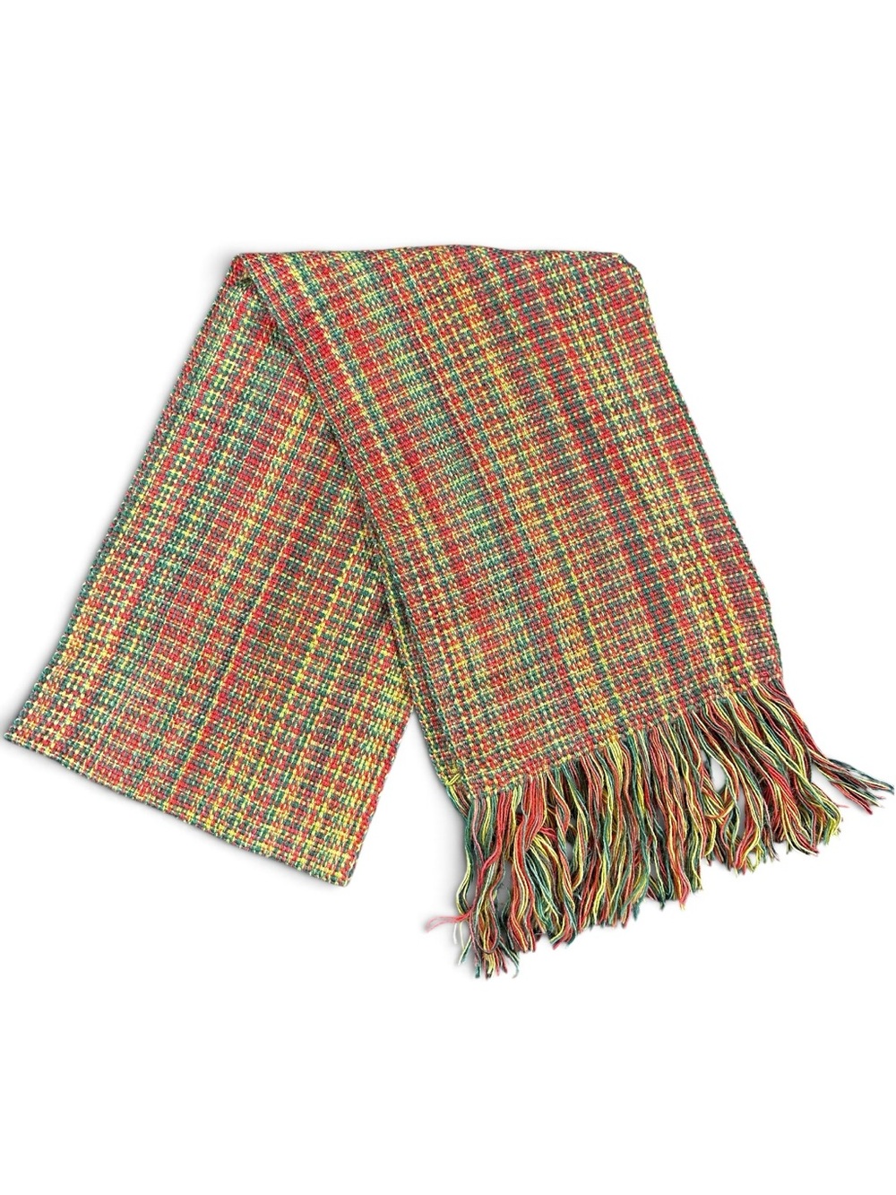 Handloomed Peruvian 100% Baby Alpaca Scarf in Green Orange Yellow
